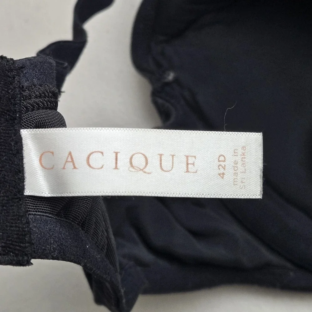 Cacique Women‎ Bra 42D Black Boost Plunge Underwired Bow Strap